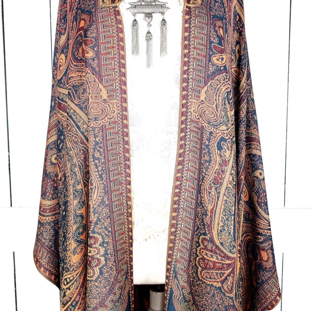 Hooded orange tribal pashmina kimono cover up - Picture 5 of 7